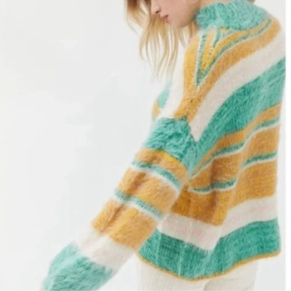 Kimchi Blue UO Fuzzy Striped Mock Neck Oversized Sweater Size XS - Picture 4 of 13